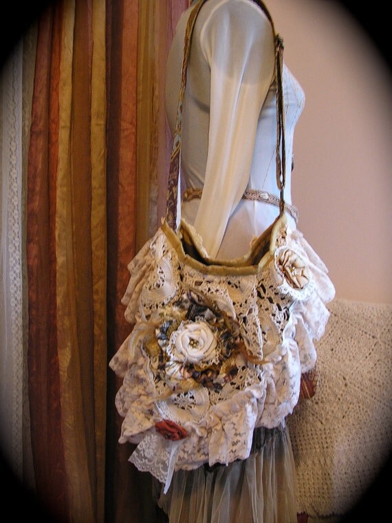 Shabby Bohemian Bag vintage crocheted doily embellished