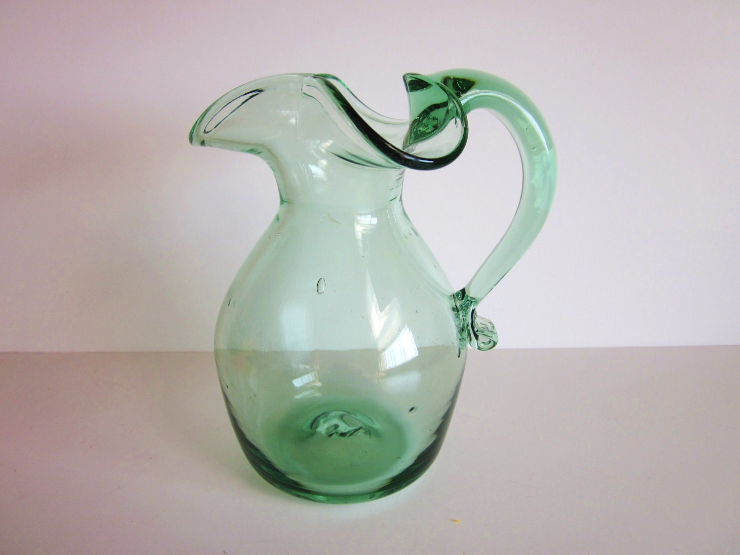 Hand Blown Pitcher Green Glass Pitcher Jamestown Glasshouse