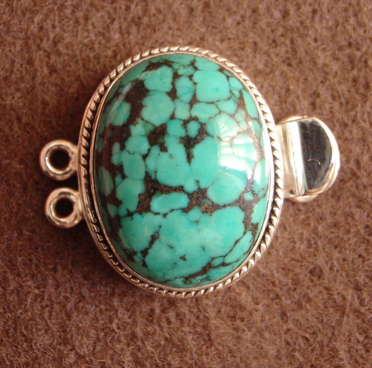 Large Sterling Silver Box Clasp Two Strand Turquoise Focal