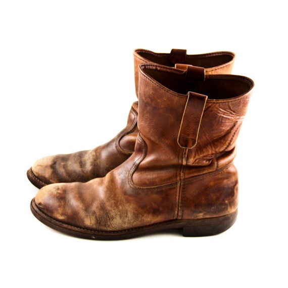 Vintage Leather Boots Men's Rustic Distressed Old Worn