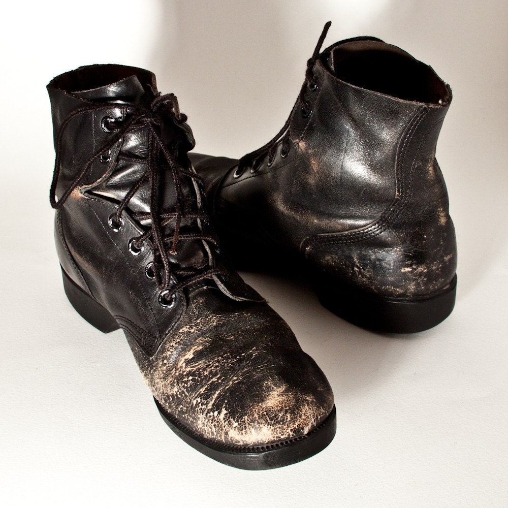 Vintage Black Leather Boots Men's