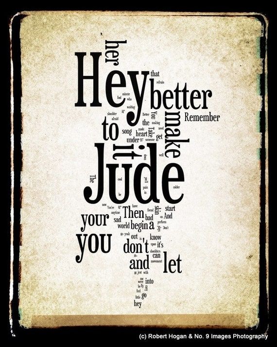 Items similar to Hey Jude Lyrics The Beatles Word Art Word Cloud Art 11x14 Print Gift Idea
