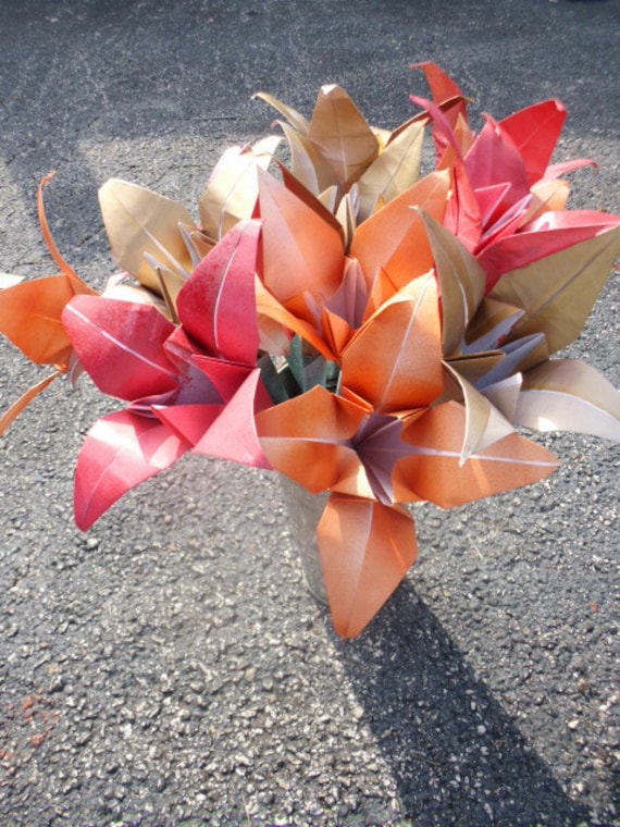 Large Origami Lily Flowers bouquet of 12 For Weddings
