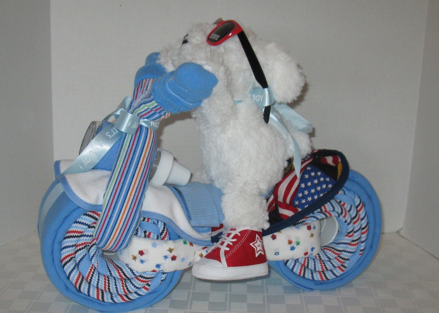 Motorcycle Bike Diaper Cake Baby Shower Gift Centerpiece