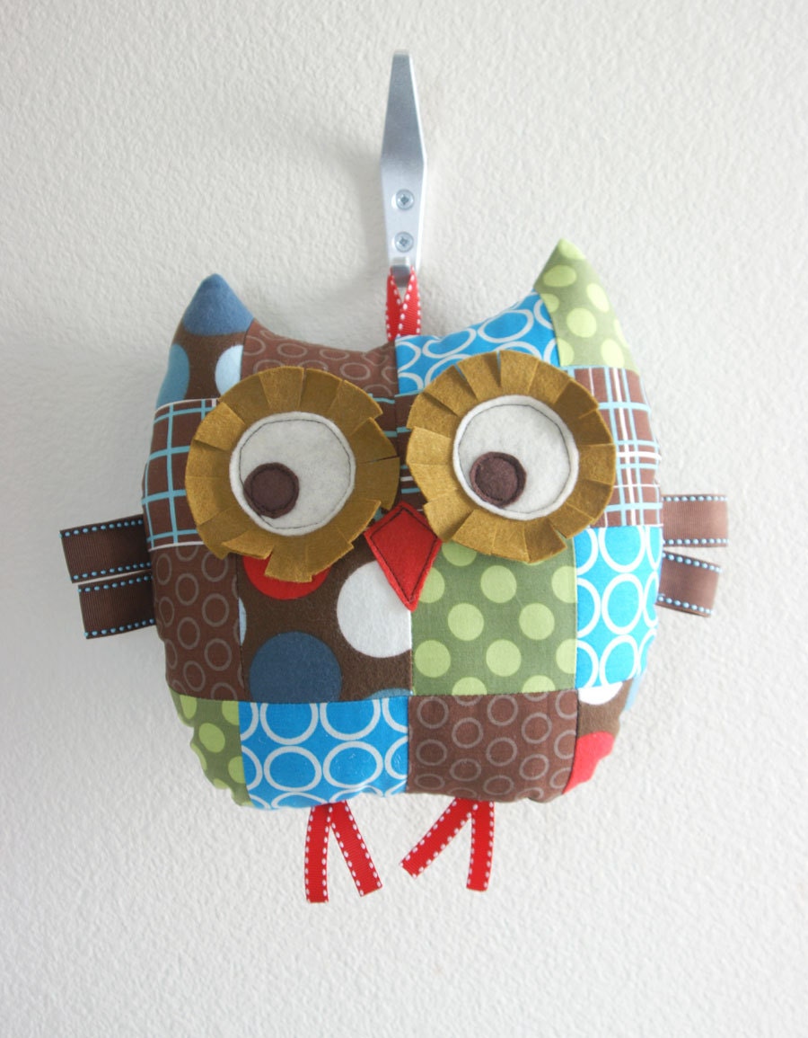 Medium Patchwork Owl Pillow Plush Toy for Baby Boy or Toddler
