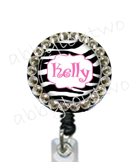 Name Badge Reel Holder Retractable ID Badge Bling by abbyloutwo