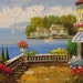 ORIGINAL Oil Painting The Morning View f 23 X 30 Palette Knife Textured Sea Flowers Sunny Morning French Colorful ART by Marchella