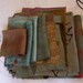 silk fabric remnants hand dyed and printed collection number 14 blues grays greens yellows