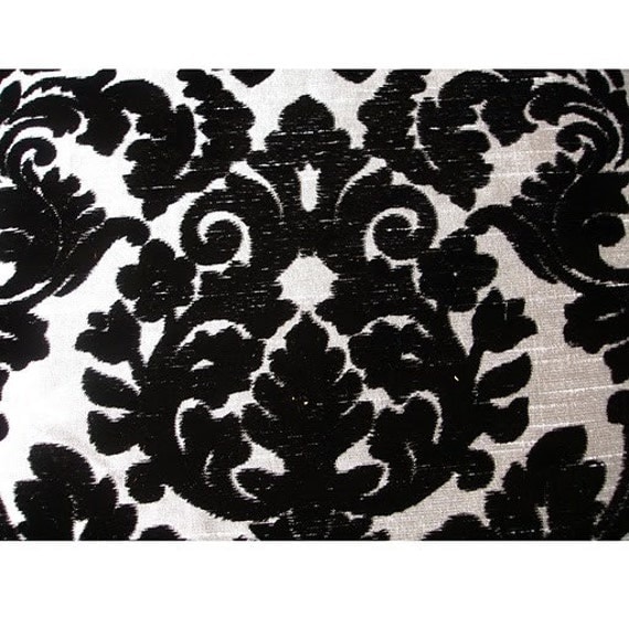 Black and Silver Damask Burnout Velvet Fabric