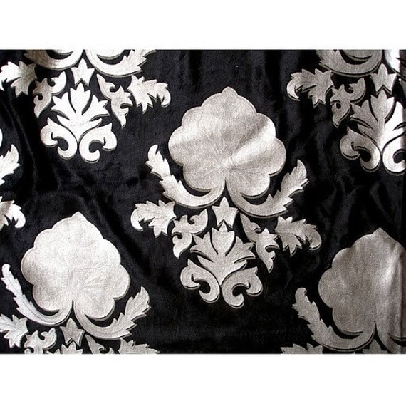 Silver Matte Printed Damask Velvet Fabric With by FabricMart