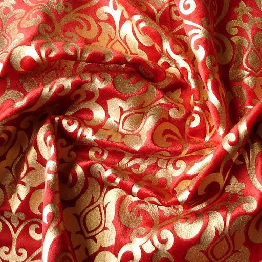 Red Damask Printed Velvet Fabric By The YardVelvet Fabric