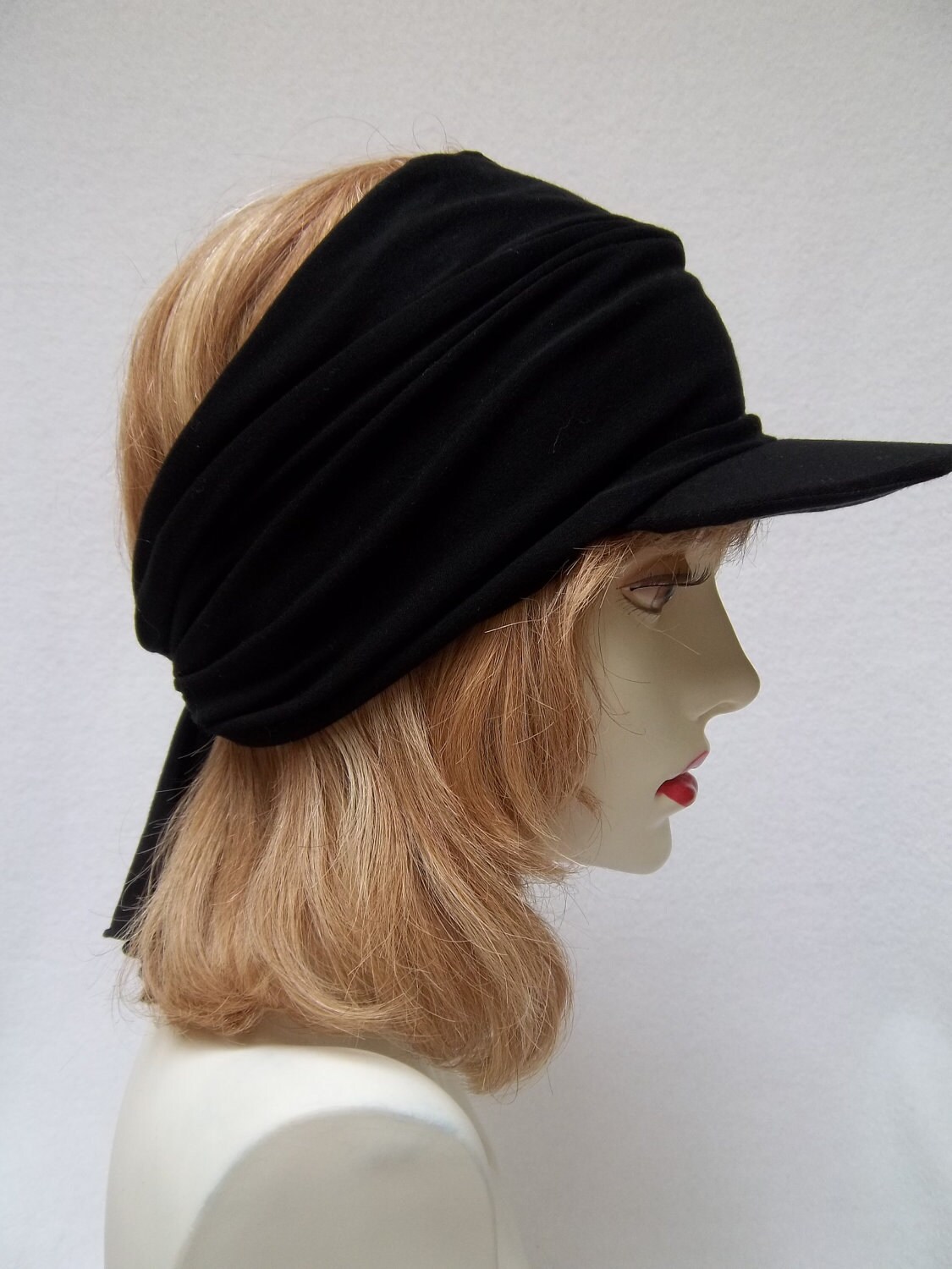 Sun Visor Stretchy Headband Visor Black Cotton Jersey