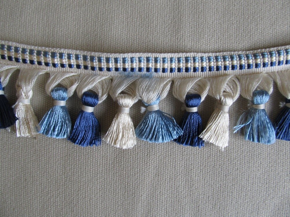 Tassel fringe by the yard blue and white