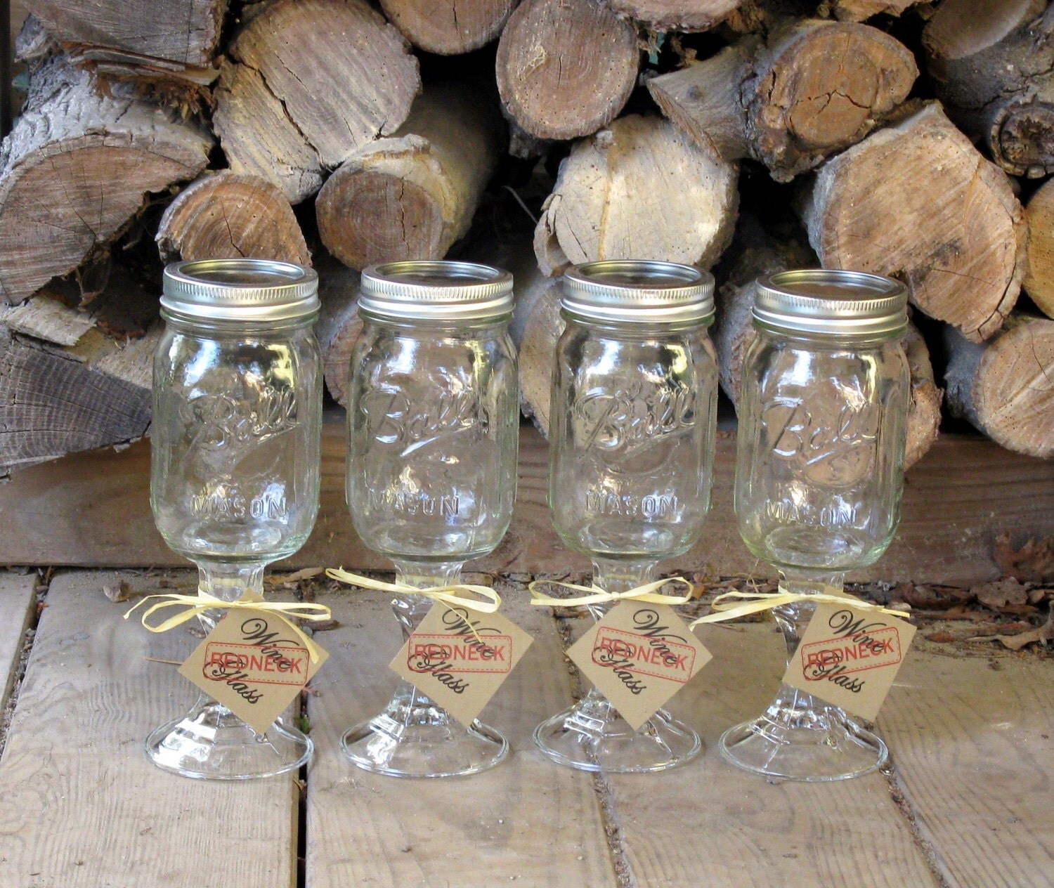 Mason Jar Redneck Wine Glasses Set Of Four Hillbilly