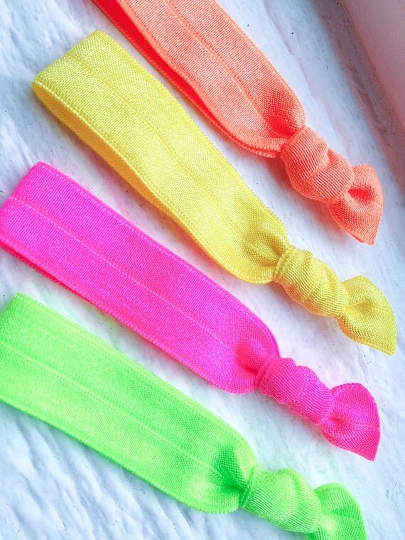 Items similar to NEON Ribbon Elastic Hair Ties for Ponytails & Wrists ...