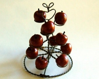 Miniature Wire Wooden Apple Display