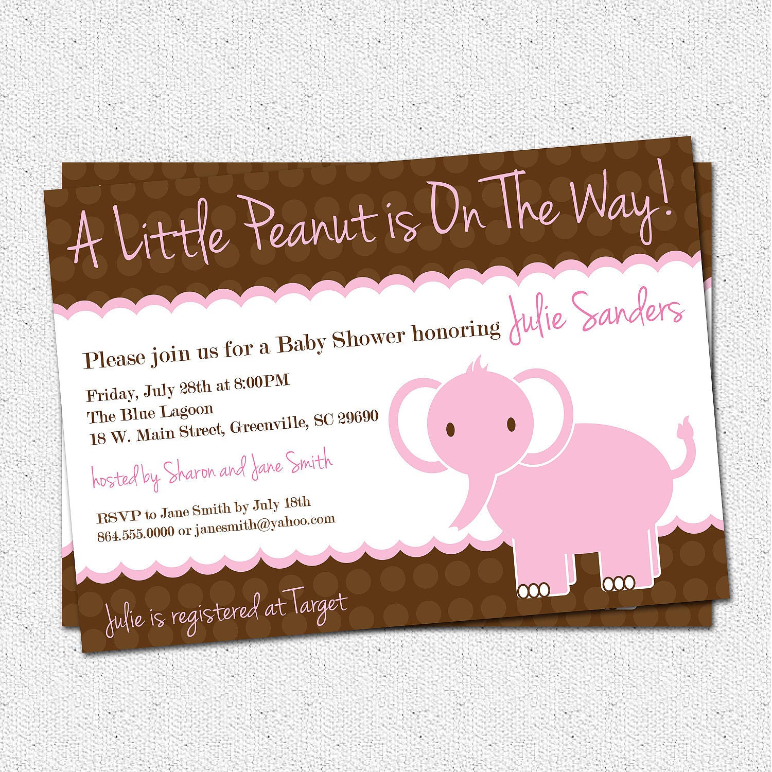 Baby Shower Invitation Girl Elephant Little Peanut Pink