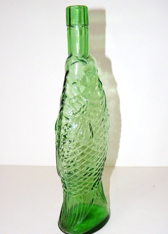 RESERVED for Sheryl: Green Glass Fish Shaped Wine Bottle 13