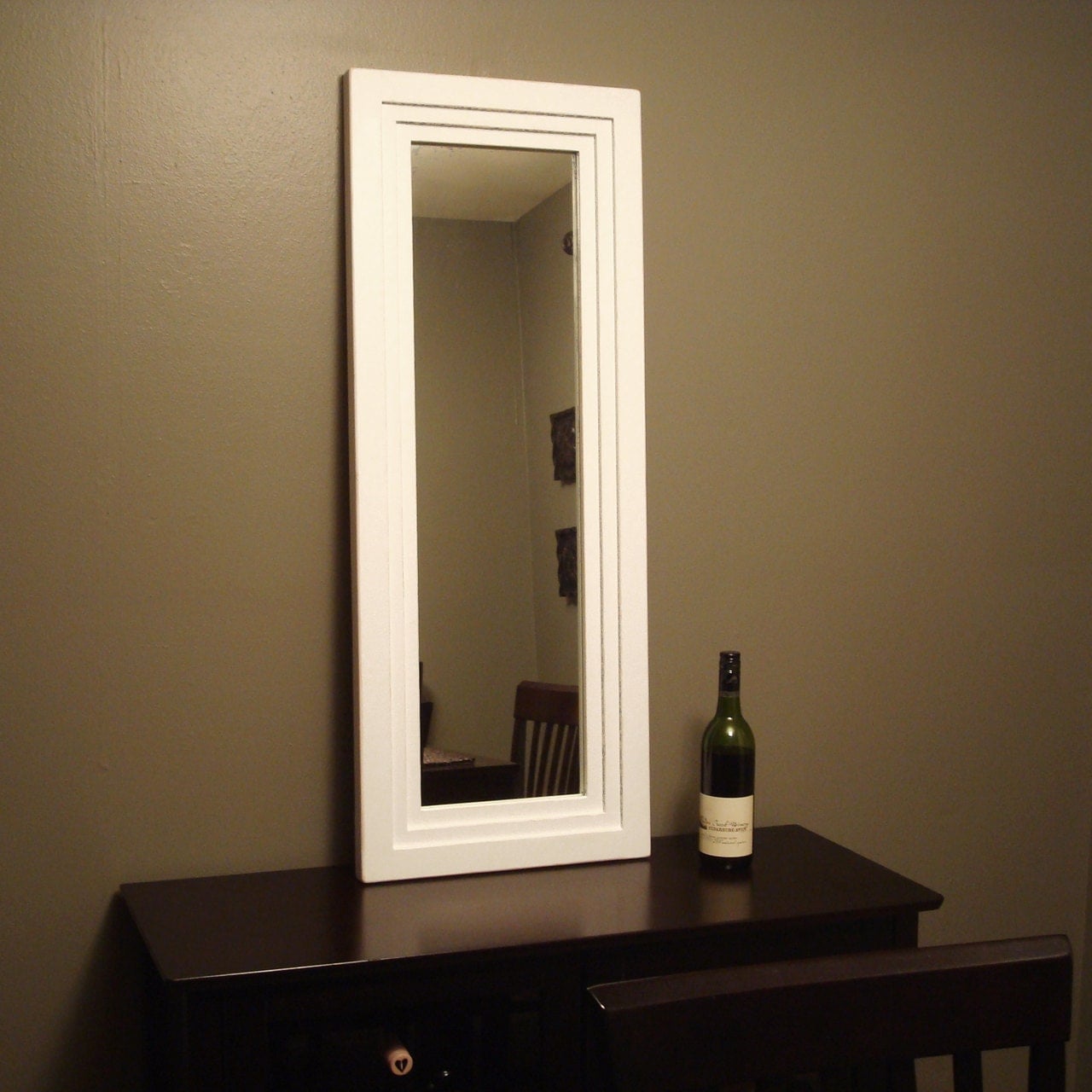 White Mirror Distressed Narrow Framed Wall Mirror by