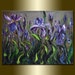 Original Textured Palette Knife Iris Oil Painting Contemporary Floral Modern Art 12X16 by Willson