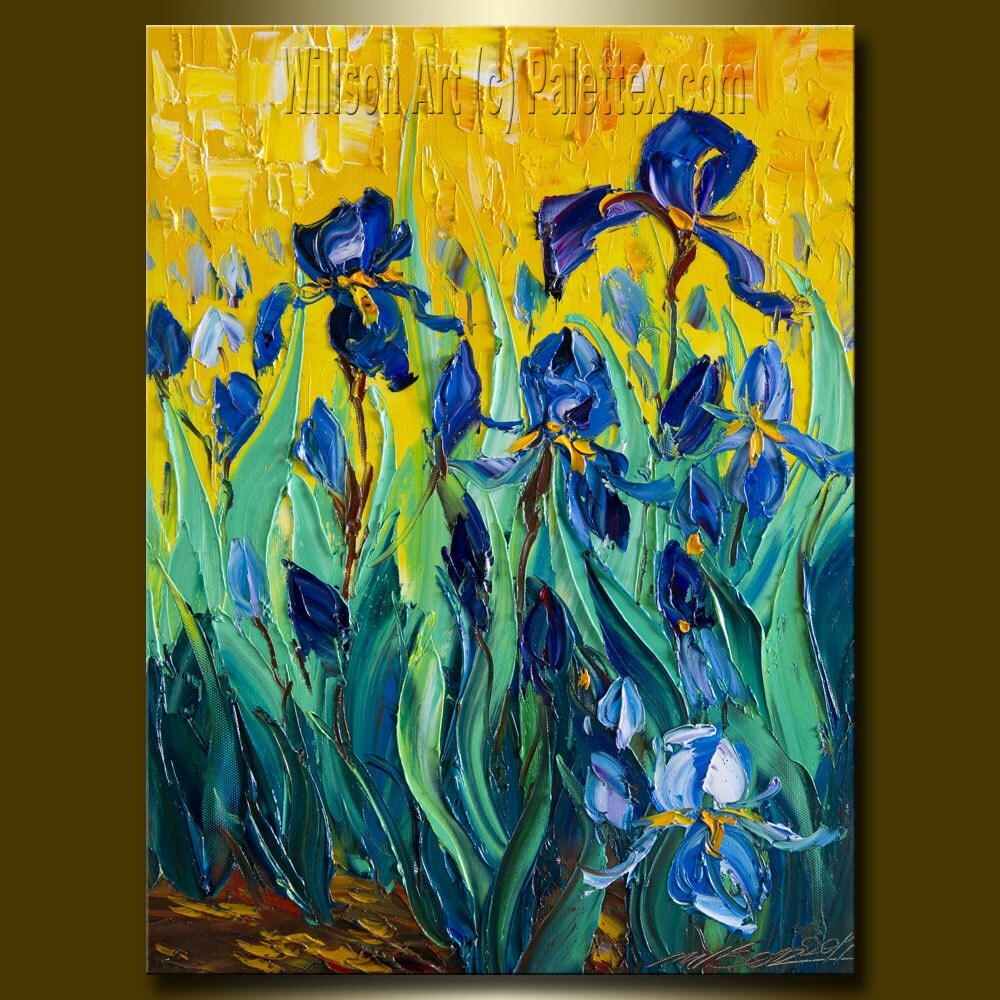 Original Textured Palette Knife Iris Irises Oil Painting