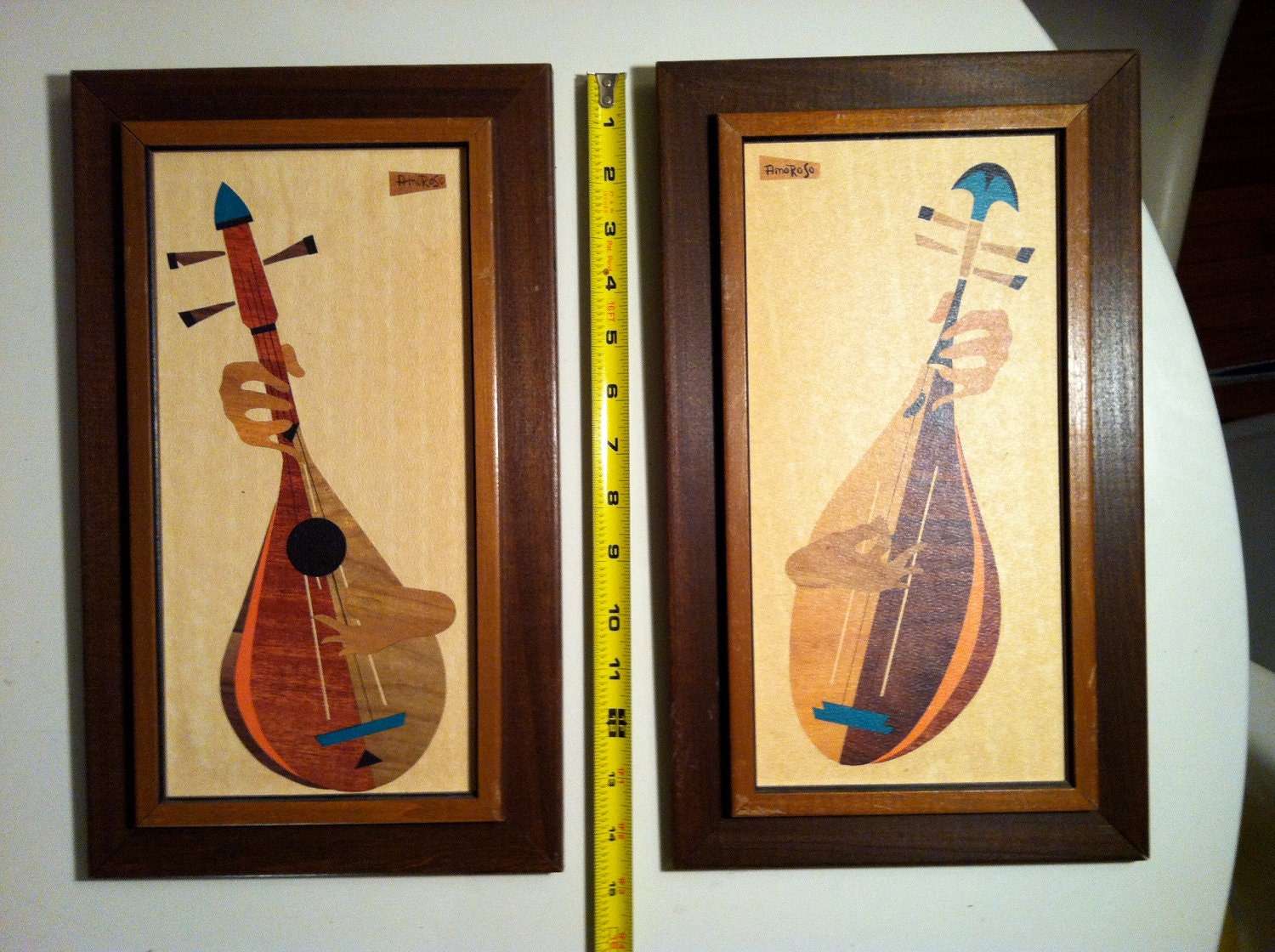 Set of Mid Century Lute art prints by AmoRoso framed