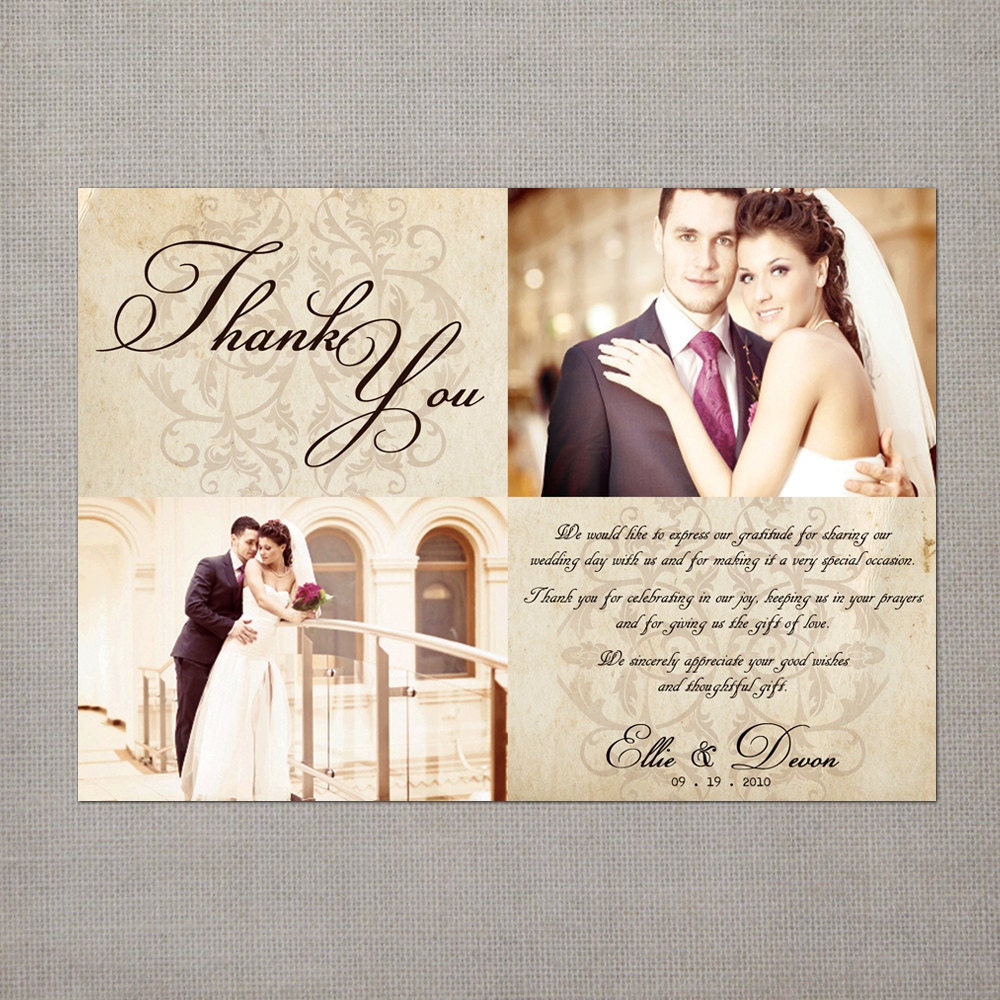 Vintage Wedding Thank You Cards 5x7 Wedding Thank You Cards