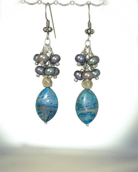 Long and Dangling, Blue Larimar Cluster Fresh Water Pearl Sterling ...