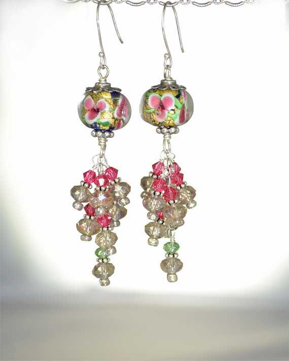Flowers and Sparkles Sterling Silver Earrings Monet
