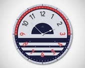 THE MARINA: 14in Large Modern Wall Clock in Navy Blue, Red & Gray. Nautical Decor. Modern Clock. Custom. Nursery Decor. Housewarming Gift THE MARINA: 14in Large Modern Wall Clock in Navy Blue, Red & Gray. Nautical Decor. Modern Clock. Custom. Nursery Decor. Housewarming Gift