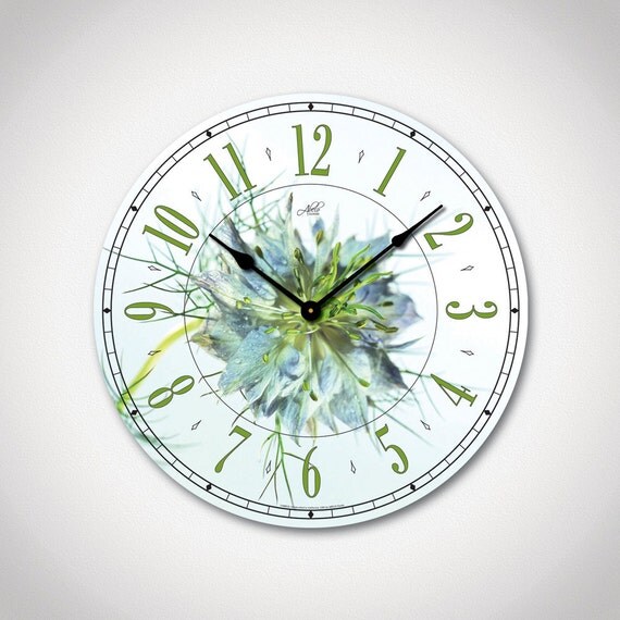 FLORAL BURST 18in Large Wall Clock with Abstract Flower.