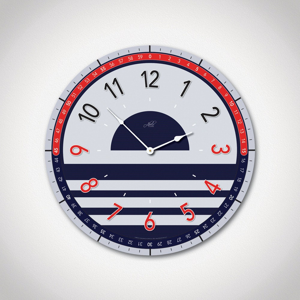 THE MARINA 14in Large Modern Wall Clock in Navy by AbeloClocks