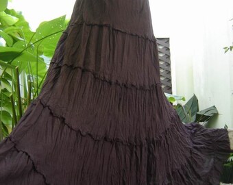 Ariel on Earth - Boho Gypsy Long Tiered Ruffle Cotton Skirt - Choc Brown