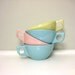Vintage Pastel Melamine Cups, Spring Aqua Blue, Pink, Yellow, Lot of 4 Aztec Teacups, Retro Kitchen Plastic