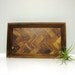 SALE Vintage Herringbone Wood Tray, Vintage Chevron Wooden Tray, Geometric Parquet Monkeypod Trinket Dish, Natural Dark Brown Woodgrain