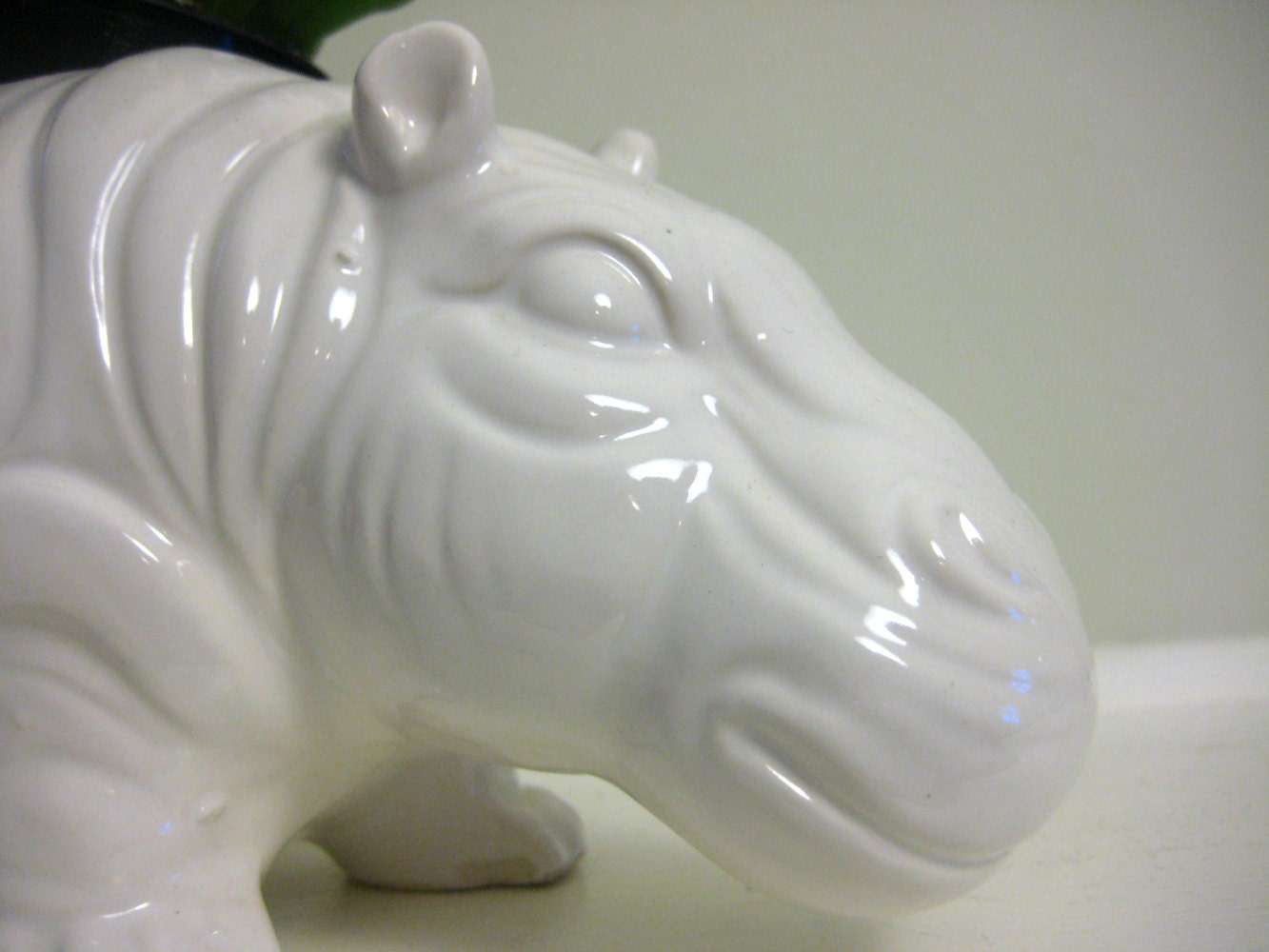 Hippo Figurine Vintage Planter White Ceramic Hippopotamus