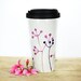 Eco friendly Hand Painted Ceramic Travel Mug - Silicone Black Lid Botanical minimalist modern Abstract pink purple white Queen Anne's Lace