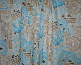 SPECIAL--Aqua and Coffee Abstract Print Cotton Lawn Fabric--One Yard