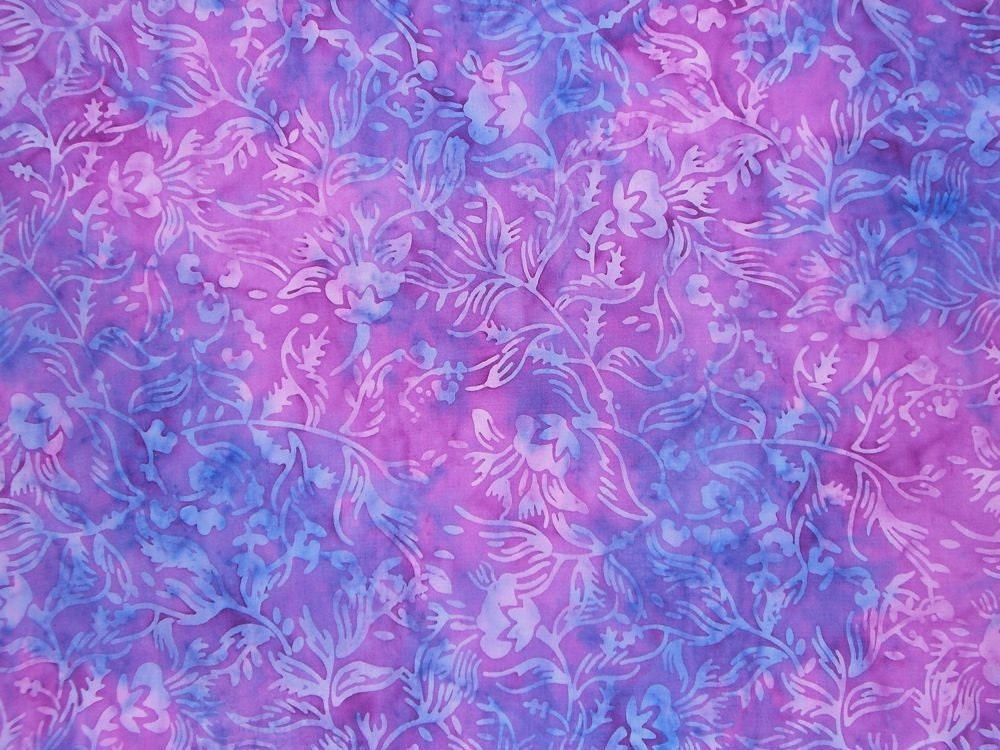 Purple and Violet Floral Print Batik Cotton Fabric One Yard