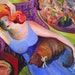 Dreaming Woman and Cat Original Abstract Painting 16 x 20 Fine Art by Elaine Cory