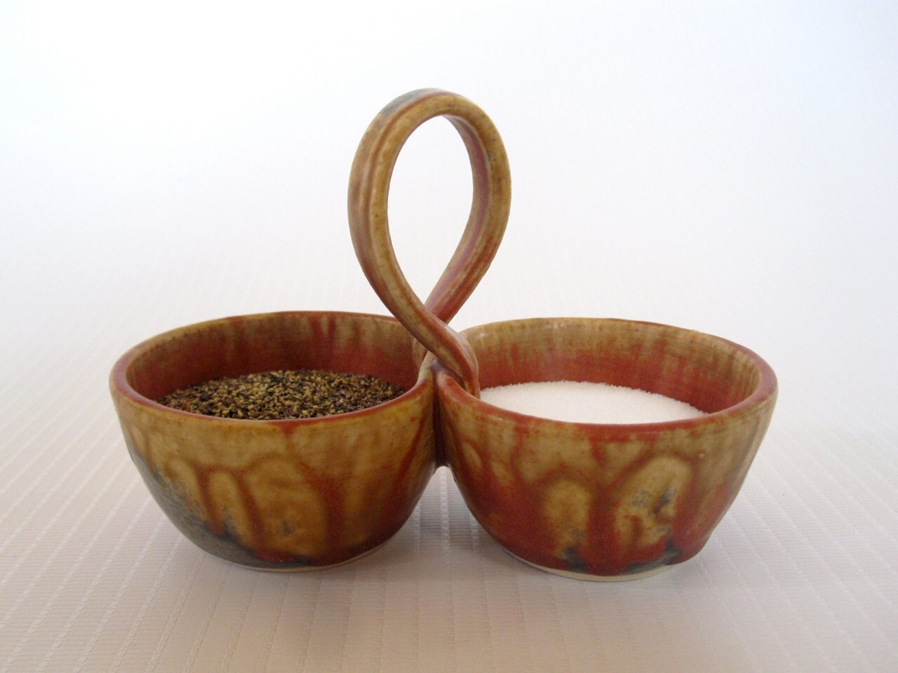 Pottery Salt and Pepper Pinch Pot with Handle Earthy Brown