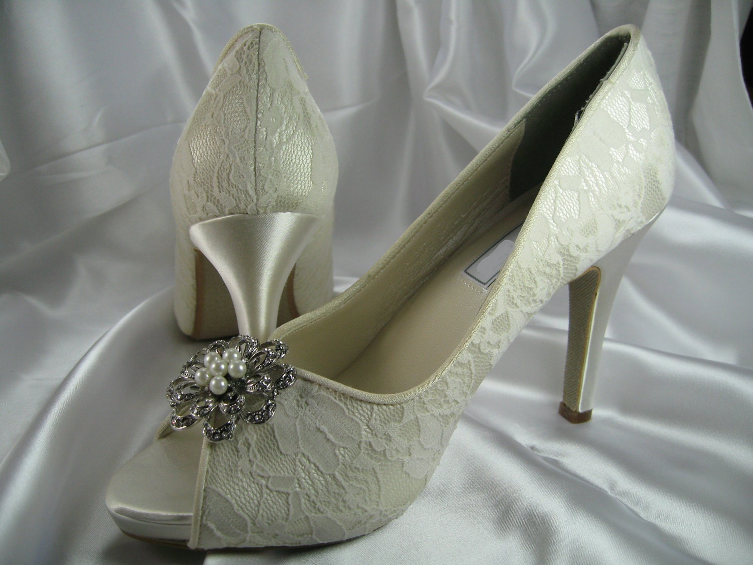 Wedding Shoes Ivory or White Bridal Shoes with Lace by ABiddaBling