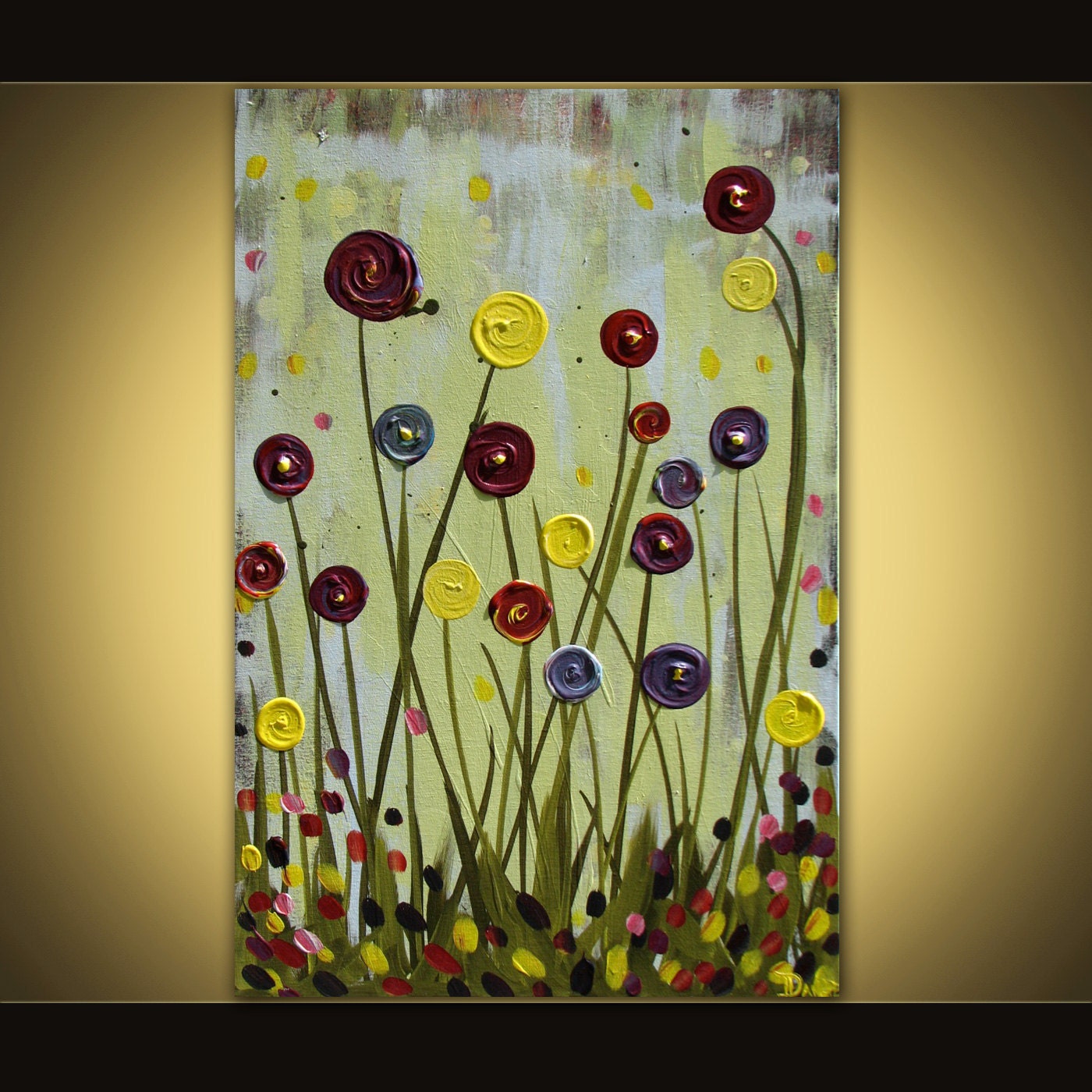 Original Flower Painting Abstract Acrylic On Canvas 24x36 Huge   Il Fullxfull.299682363 