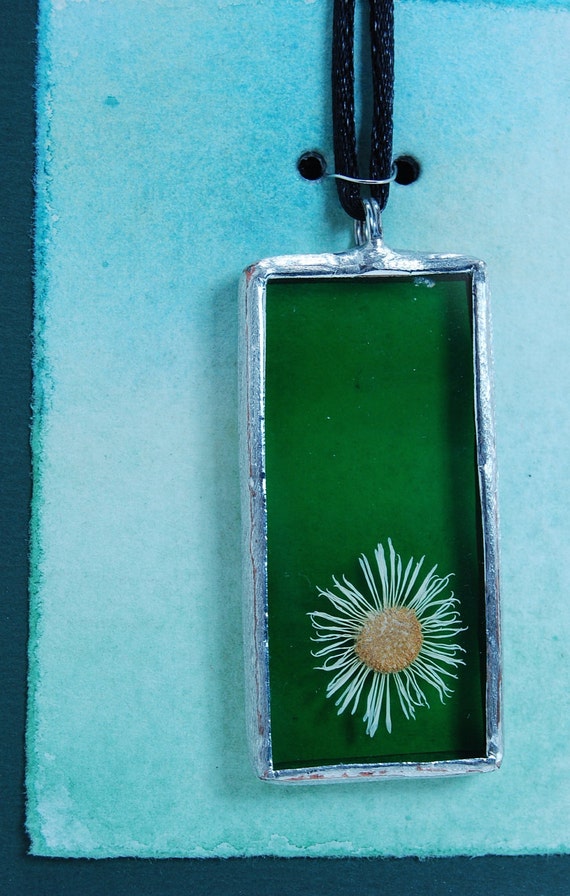 Irish Green Stained Glass Jewelry with Pressed Flower Wild