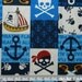 Cotton fabric- Skull pirate logo - blue - half yard