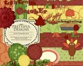 25% OFF SALE Thanksgiving Digital Scrapbooking Kit with Papers, Elements and Word Art Il_170x135