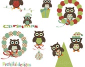 25% OFF SALE Christmas Owl Clip Art for Digital Scrapbooking, Invitations, Paper Goods, Card Making - Christmas Morning Il_170x135