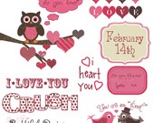 25% OFF SALE Valentine Clip Art Word Art Owl Clip Art Bird Clip Art Be My Valentine Il_170x135