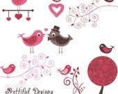 25% OFF SALE Clip Art Valentine Bird Digital Scrapbooking Tree Clip Art Swirl Clip Art Be My Valentine Il_170x135