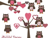 25% OFF SALE Valentine Owl Clip Art Digital Scrapbooking Commercial Use Instant Download Be My Valentine Il_170x135
